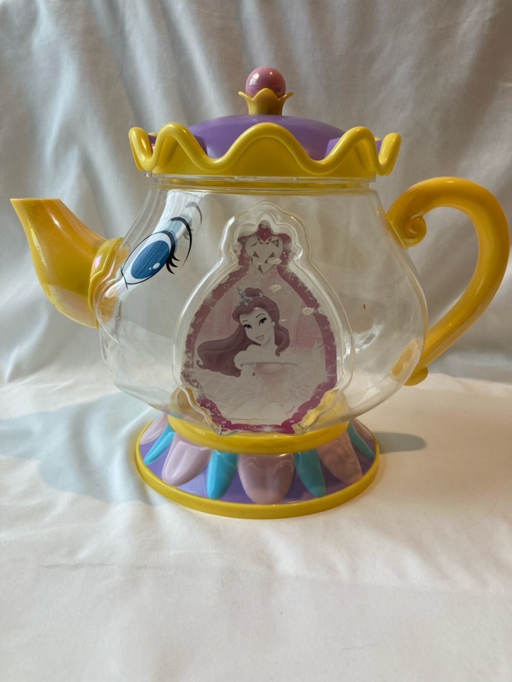 Disney Princess Belle Mrs Potts Plastic 9" x 14" Teapot w Lid Toy Storage Beauty